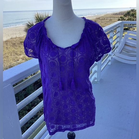 Purple Chico’s embroidered semi-sheer top - Picture 5 of 9